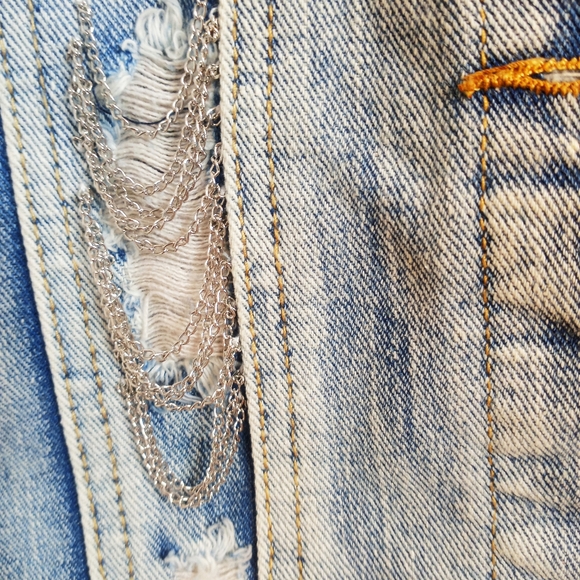 80's Vintage Metallic Stud Denim Architect Vest Cropped Distressed Stone Wash - Picture 10 of 15